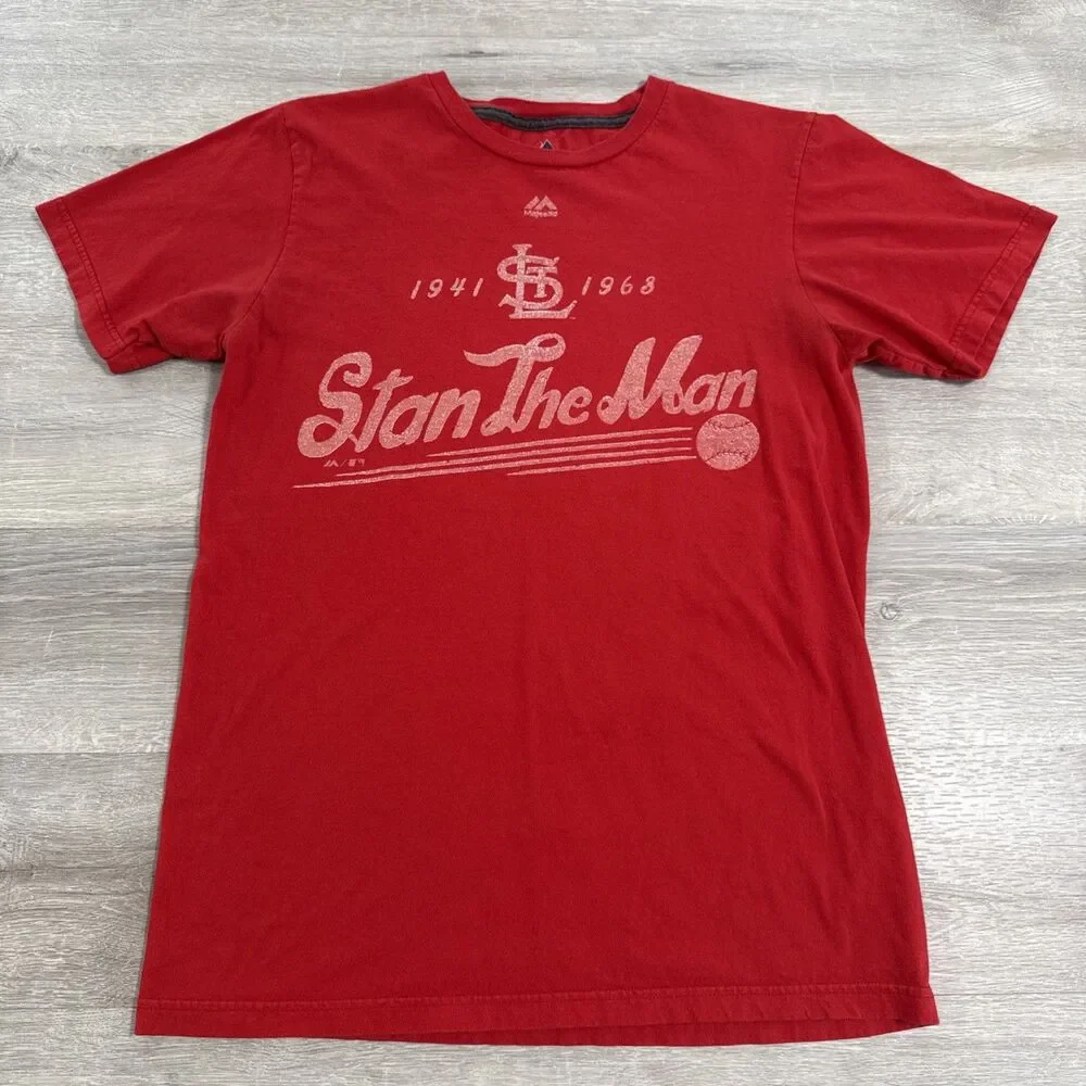 Stan Musial Shirt St Louis Cardinals Majestic Men's Red Medium 100% Cotton